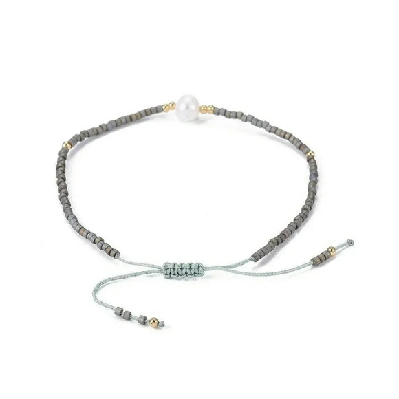 Handcrafted Real Freshwater Pearl Gray Japanese Glass Beads Bracelet - Picture 3 of 3